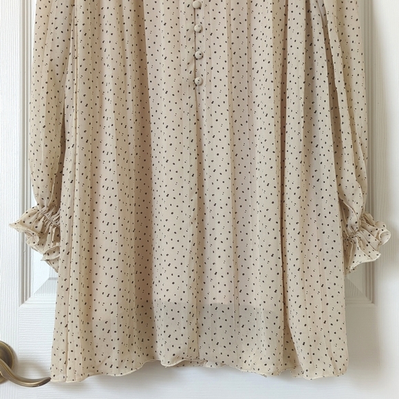 By Together Speckled Half Buttoned Long Balloon Sleeve Mini Shift Dress Cream S - Picture 7 of 14